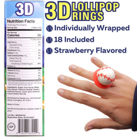 Sweetzo 3D baseball lollipop ring worn as a party accessory