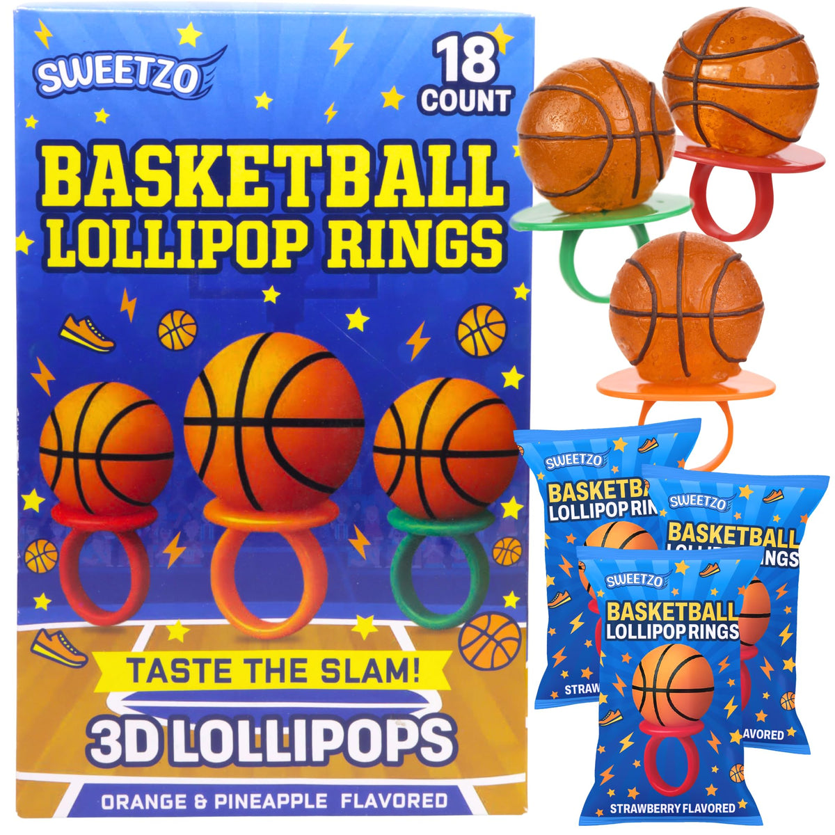 Sweetzo 3D basketball lollipop ring adds playful flair to sports-themed celebrations.