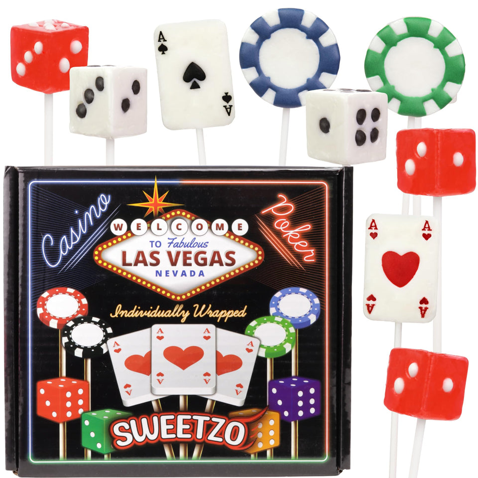 Sweetzo casino lollipops with dice design, ideal for party favors and décor.