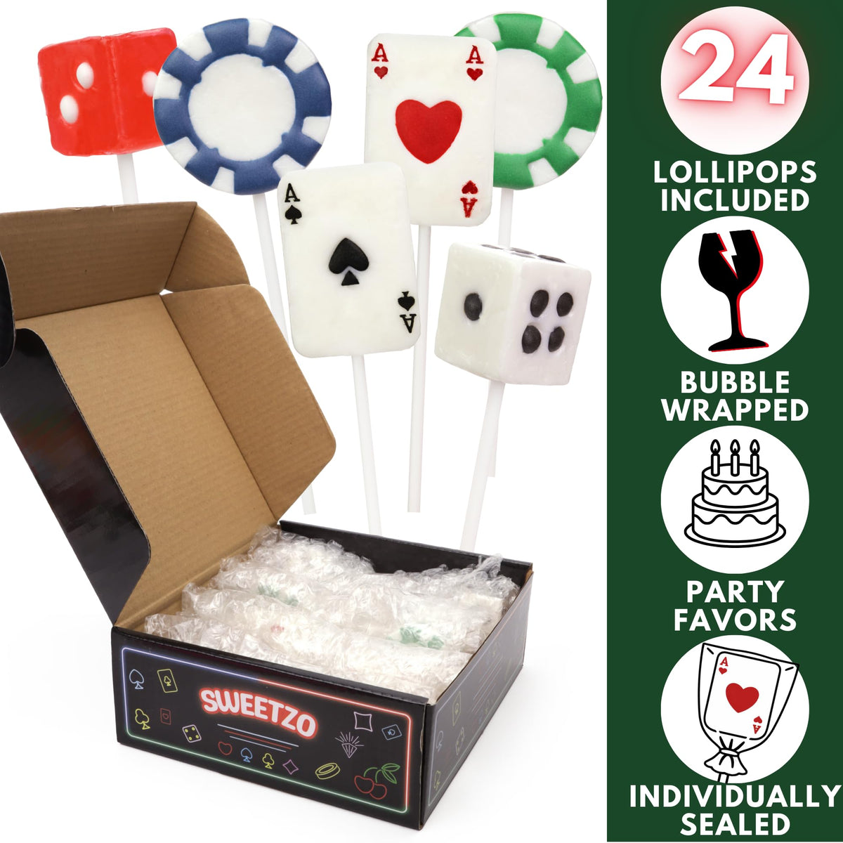Sweetzo poker chip lollipops add color and flair to candy bowls.