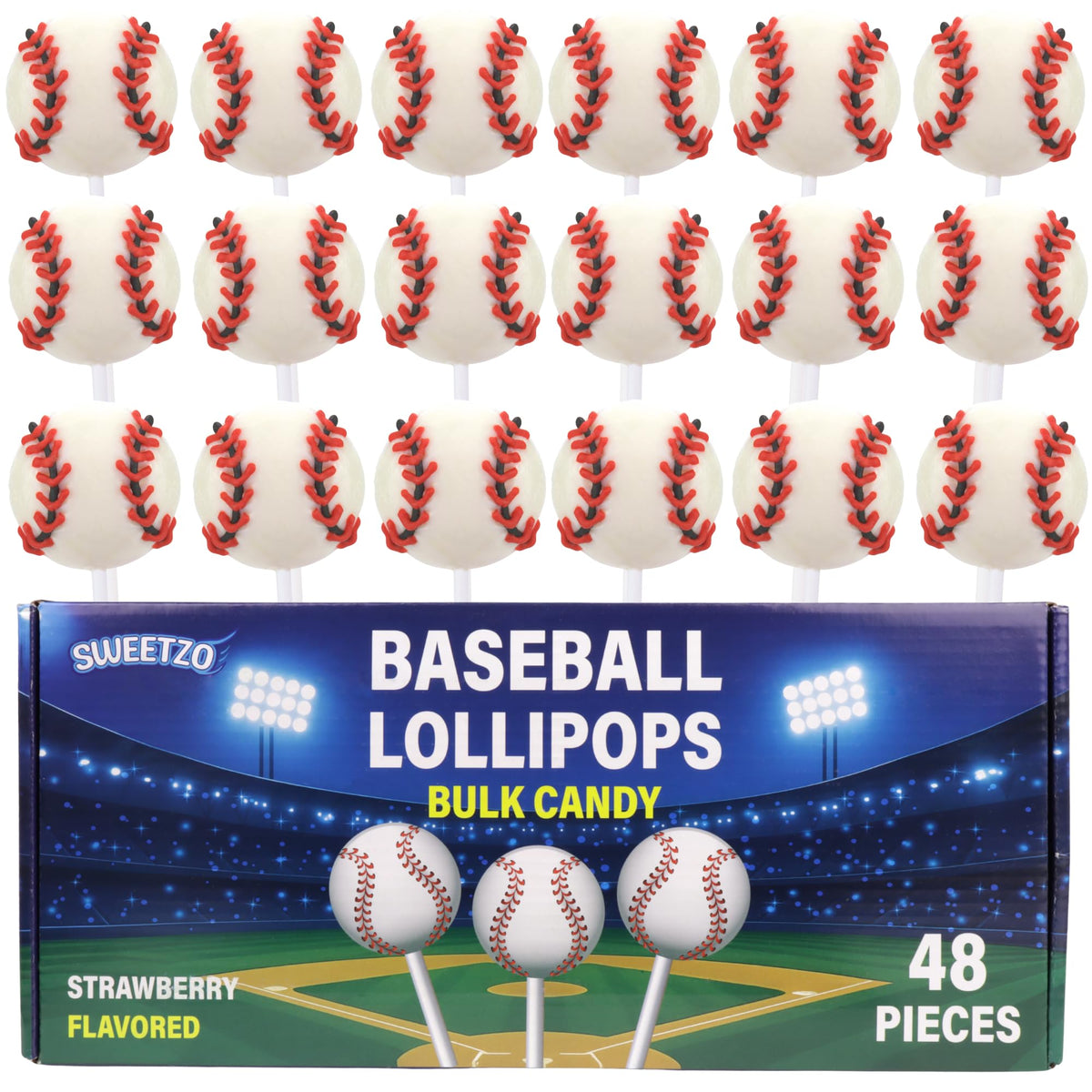 Sweetzo baseball-lollipops on a countertop, ideal for team celebrations.