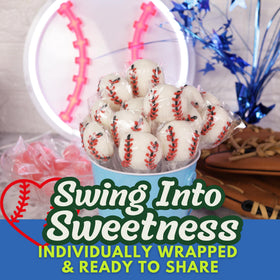 Sweetzo baseball-lollipops displayed in a bowl, perfect for candy tables.