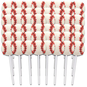 Cherry Sweetzo baseball-lollipops, vibrant and tasty for sports-themed events.