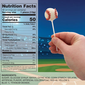 Sweetzo 48-pack baseball-lollipops, individually wrapped for easy sharing.