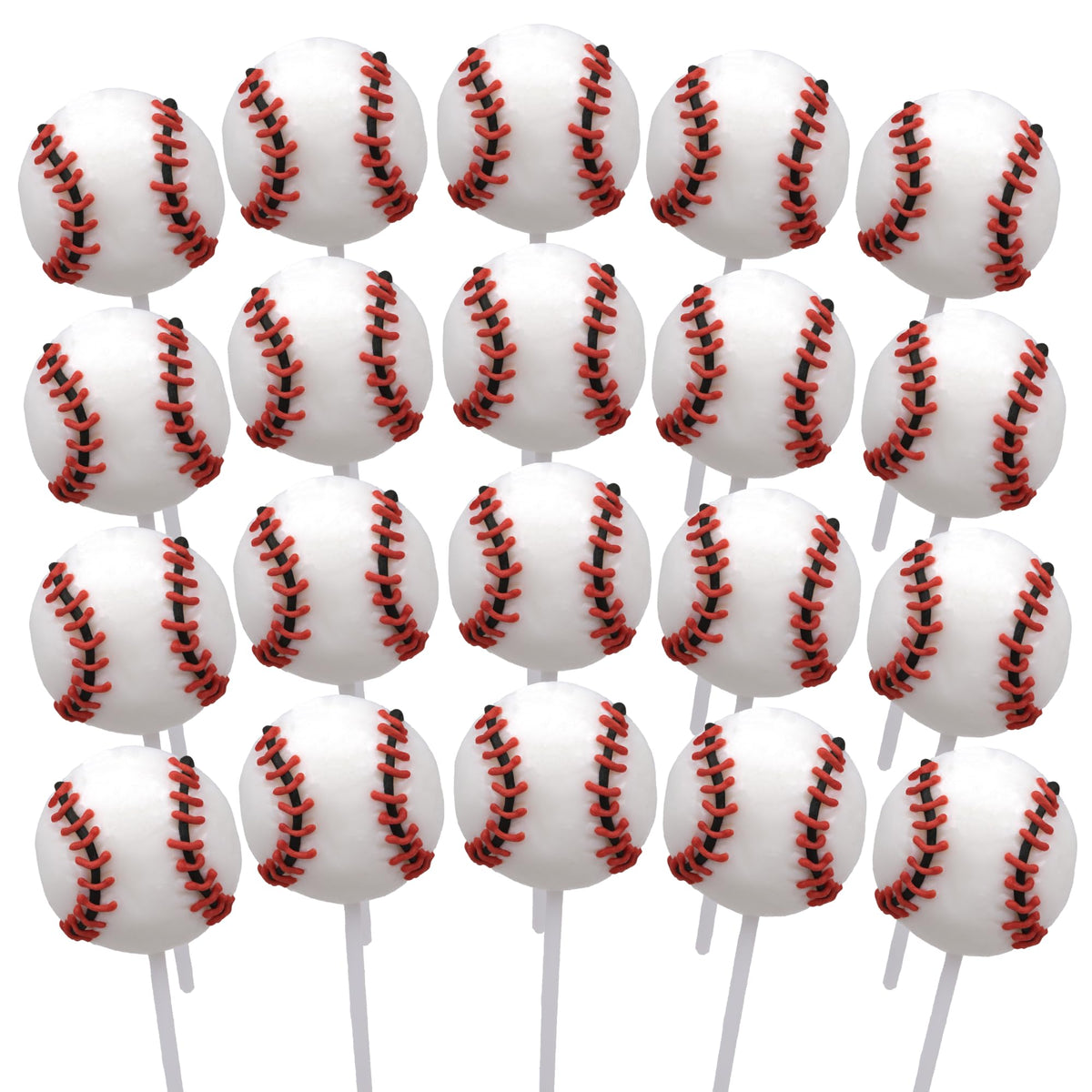 Sweetzo baseball lollipops packaging detail showcases individually wrapped candies.