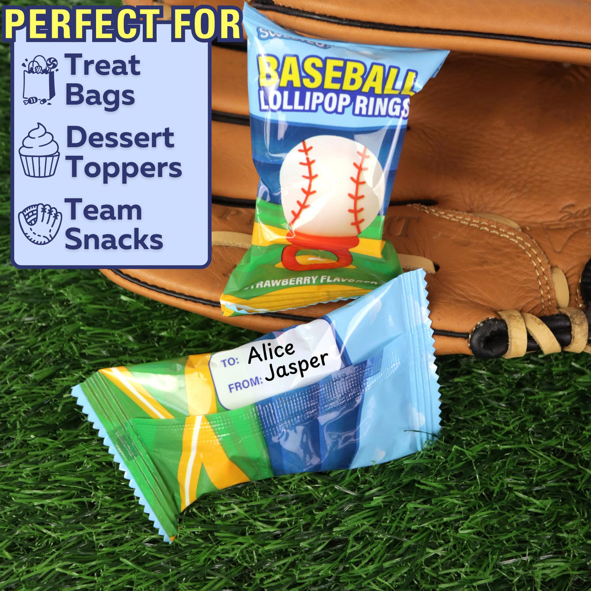 Sweetzo baseball-themed party favor packaging for events