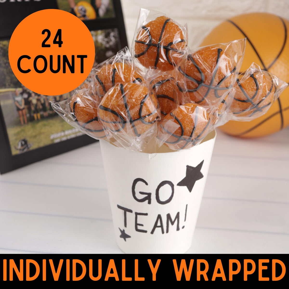 Sweetzo basketball lollipop as a game-day snack option with strawberry taste.