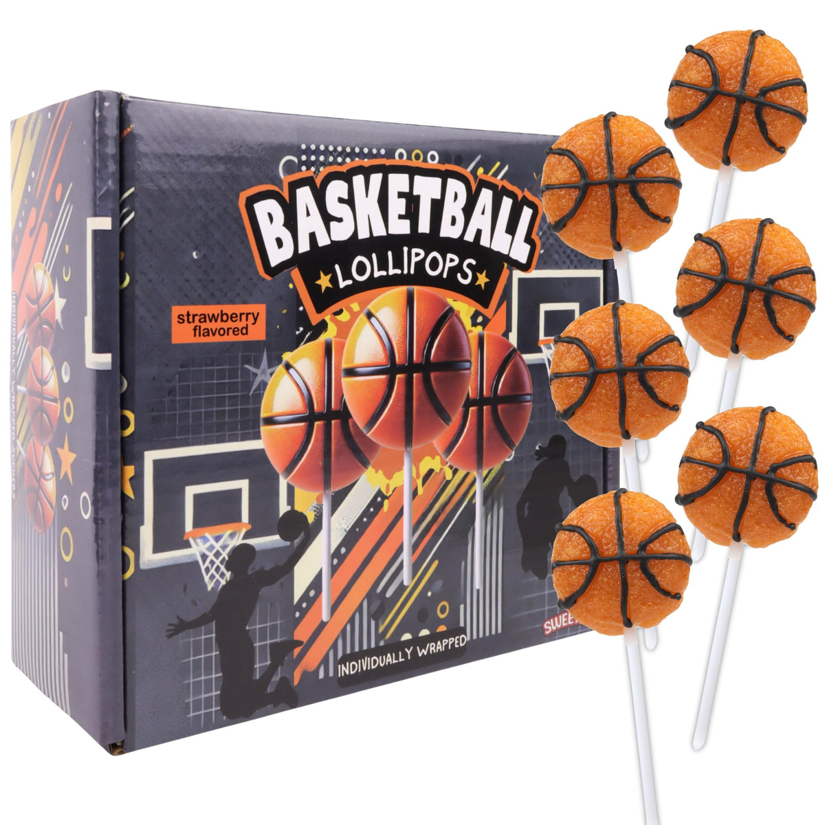Sweetzo basketball lollipop strawberry flavor with fruity aroma.