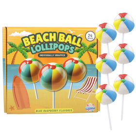 Sweetzo Beach Ball Lollipop in blue raspberry, perfect for tropical party favors.