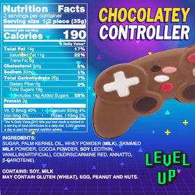Sweetzo chocolatey game controller side view, compact snack during gaming sessions.