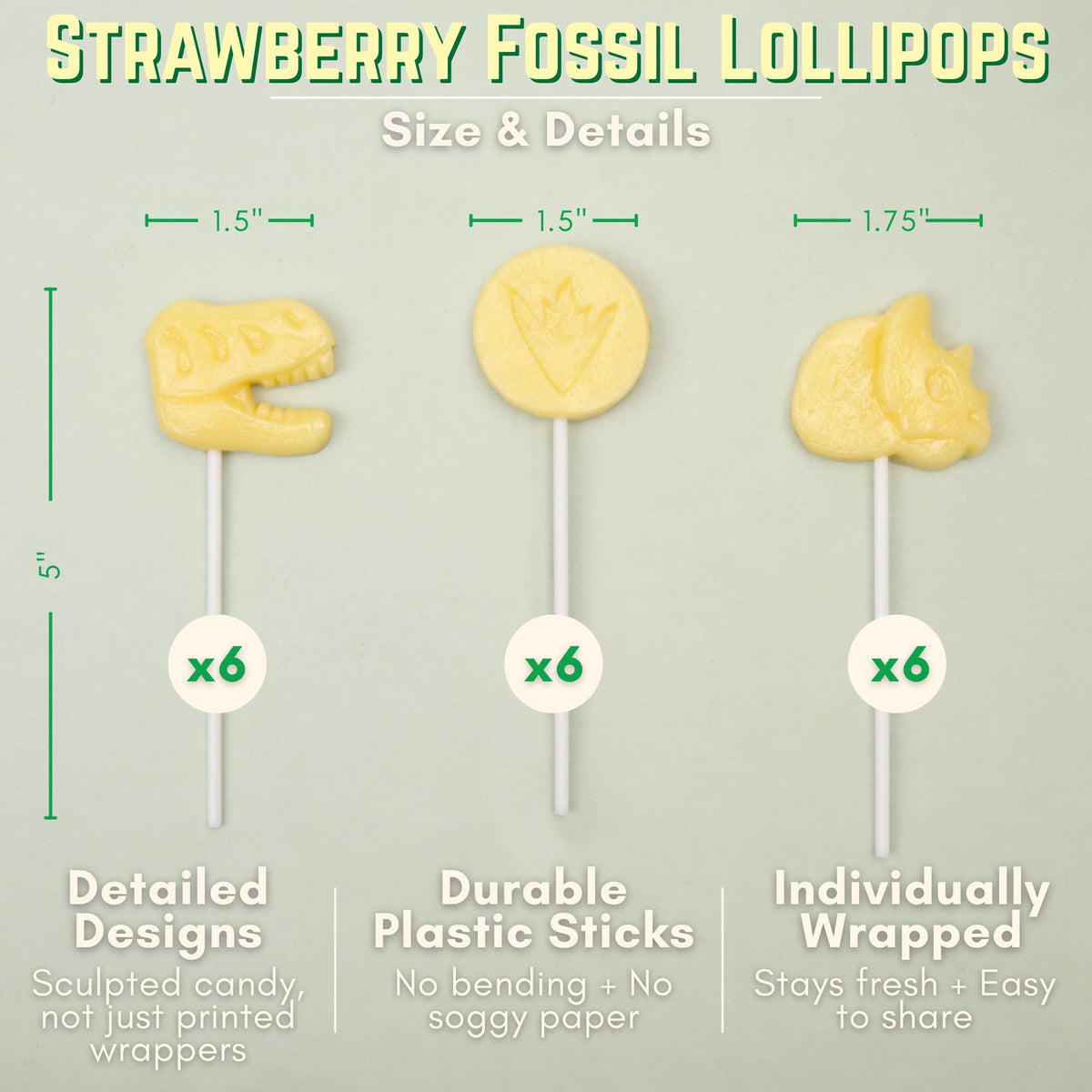 Sweetzo dinosaur fossil lollipop close-up showcases fun shapes.