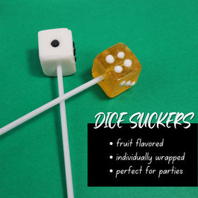 Sweetzo dice-shaped lollipops with assorted fruit flavors for group celebrations.