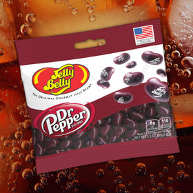 Close-up of Sweetzo Dr Pepper jelly beans showing chewy texture