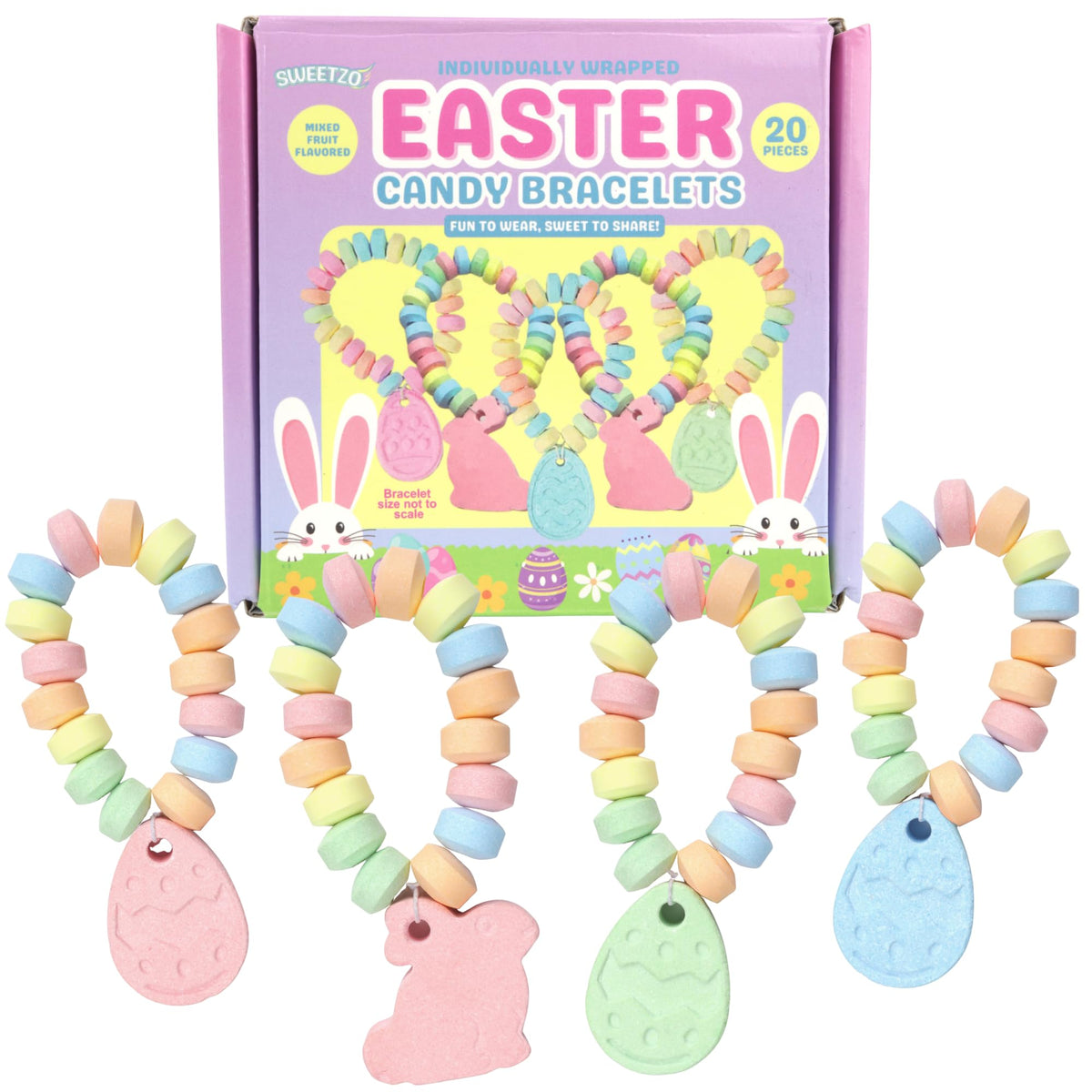 Sweetzo Easter candy bracelets with pastel beads, ideal for Easter baskets