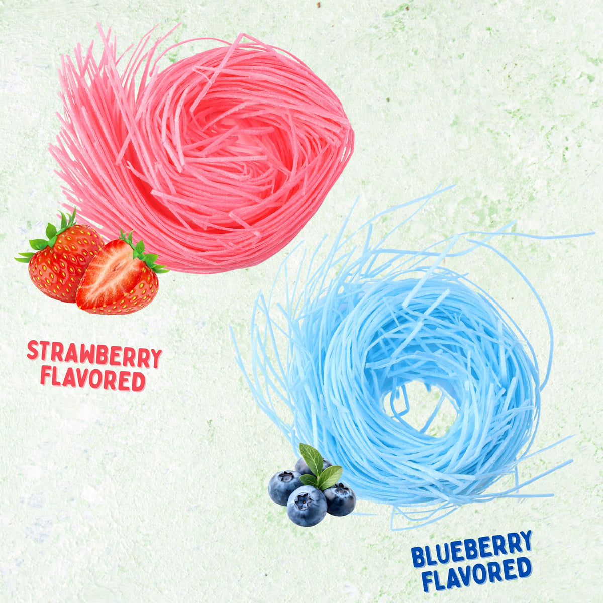 Sweetzo fruit-flavored edible grass shown on a cake display for festive treats.