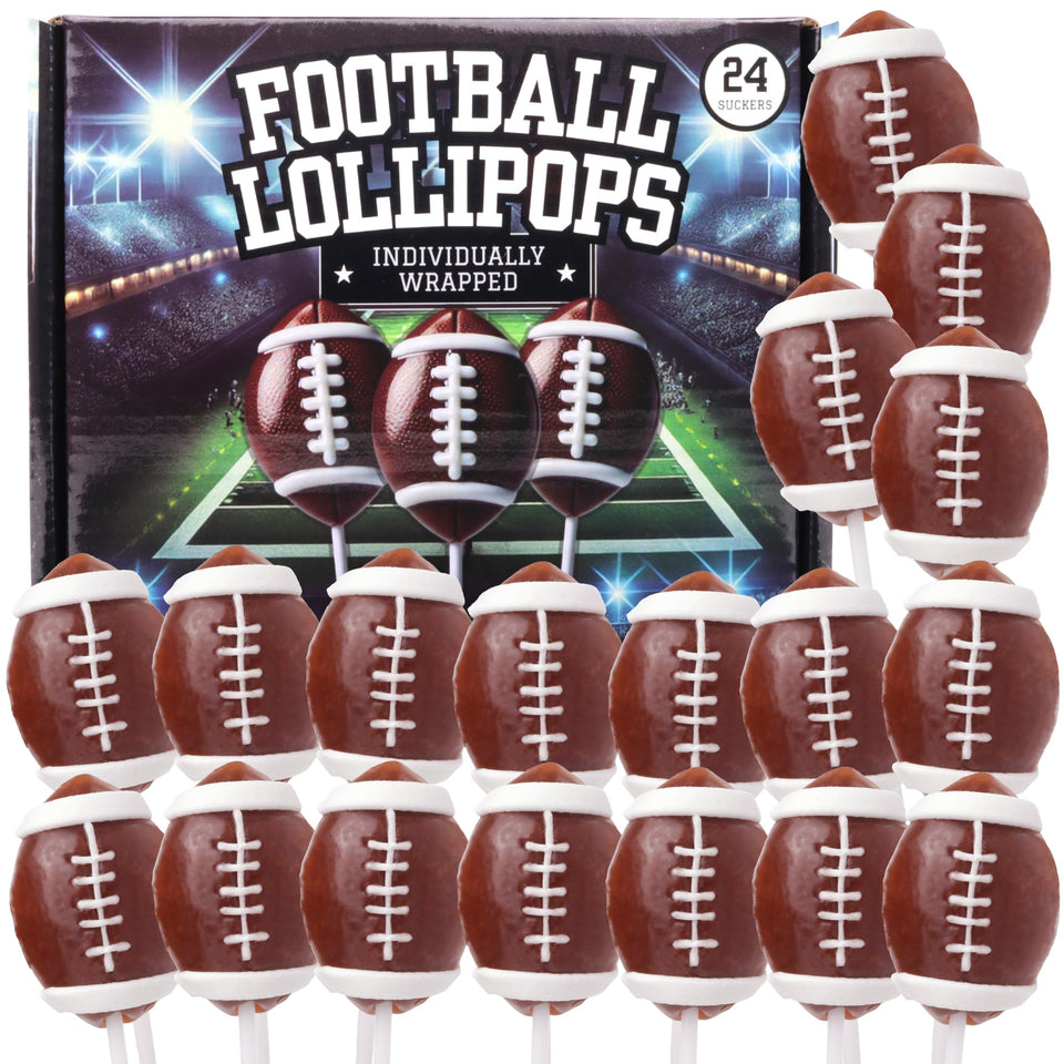 Sweetzo football lollipops shaped like mini footballs, perfect for game-day snacking.