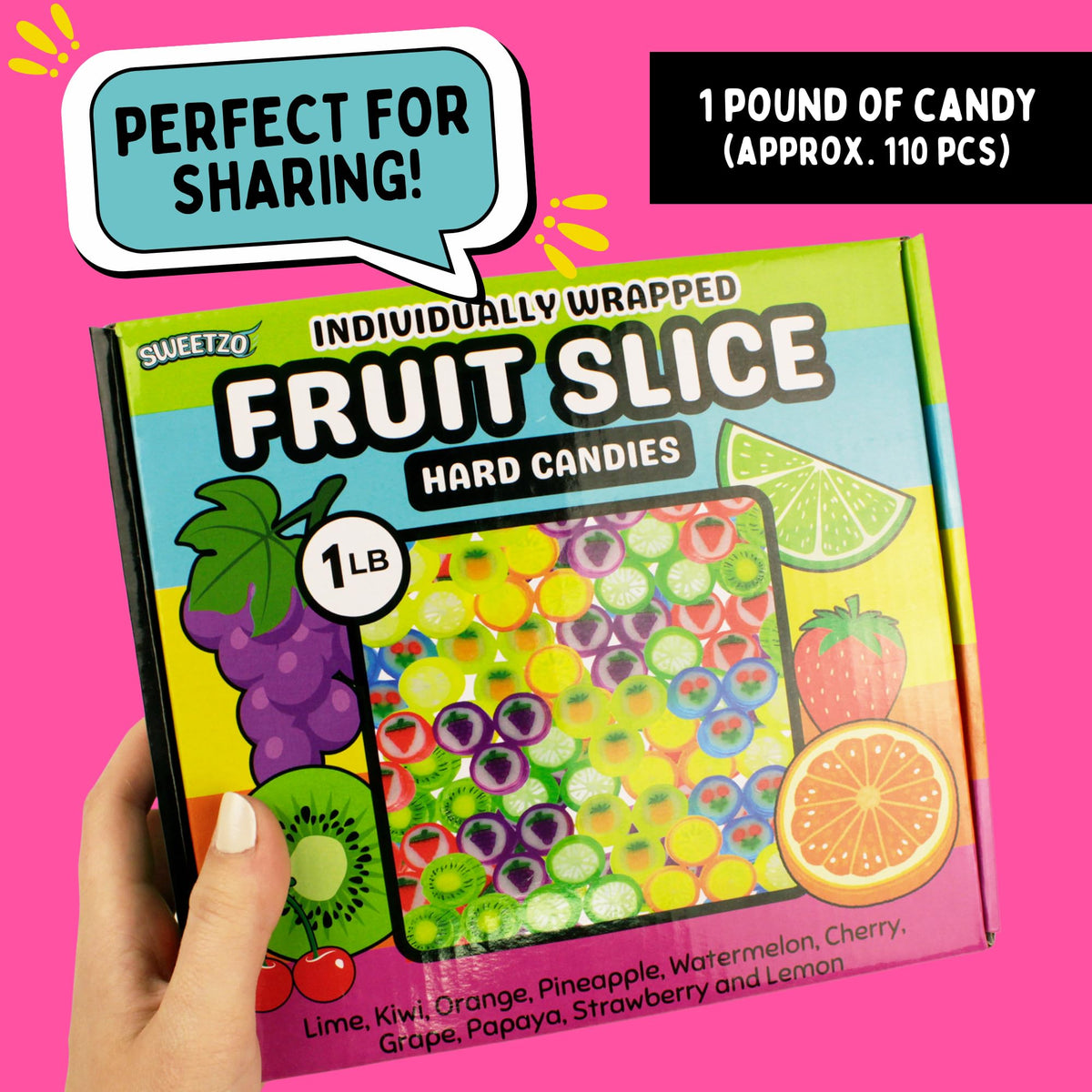 Close-up of Sweetzo fruit slice candy assortment with bright colors