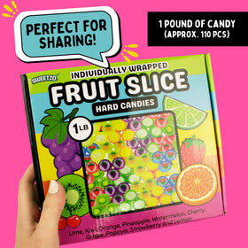 Close-up of Sweetzo fruit slice candy assortment with bright colors