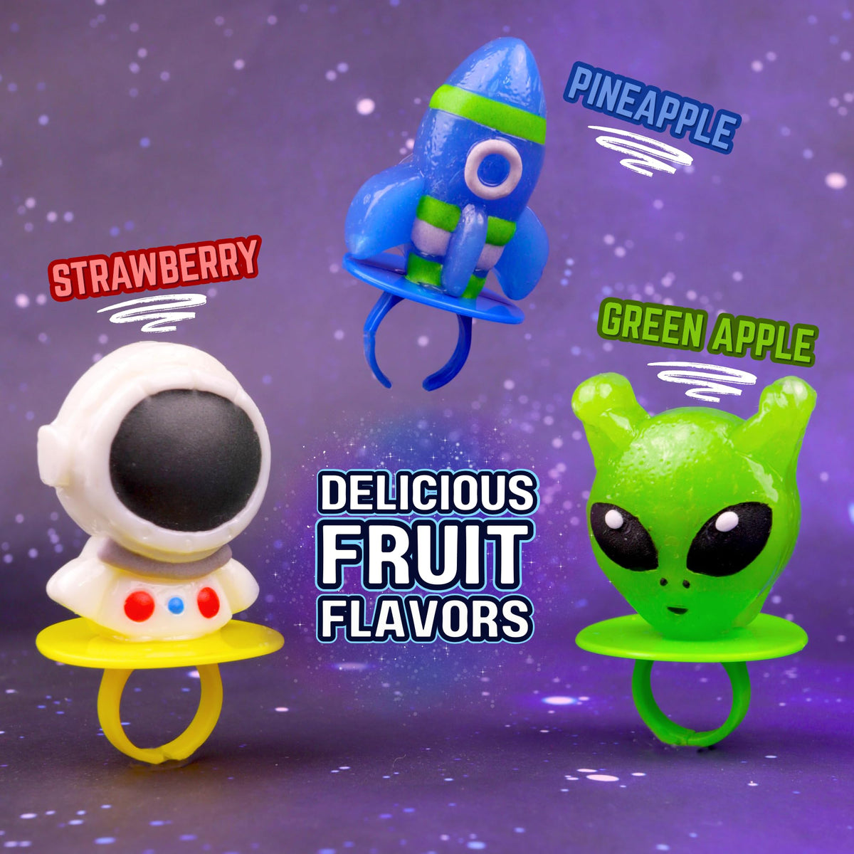 Sweetzo Galactic Lollipop Ring packaging shows individually wrapped candy for easy sharing.