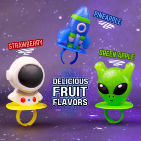 Sweetzo Galactic Lollipop Ring packaging shows individually wrapped candy for easy sharing.