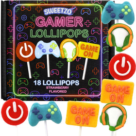 Sweetzo Gamer Lollipops Game On design for lively party treats.