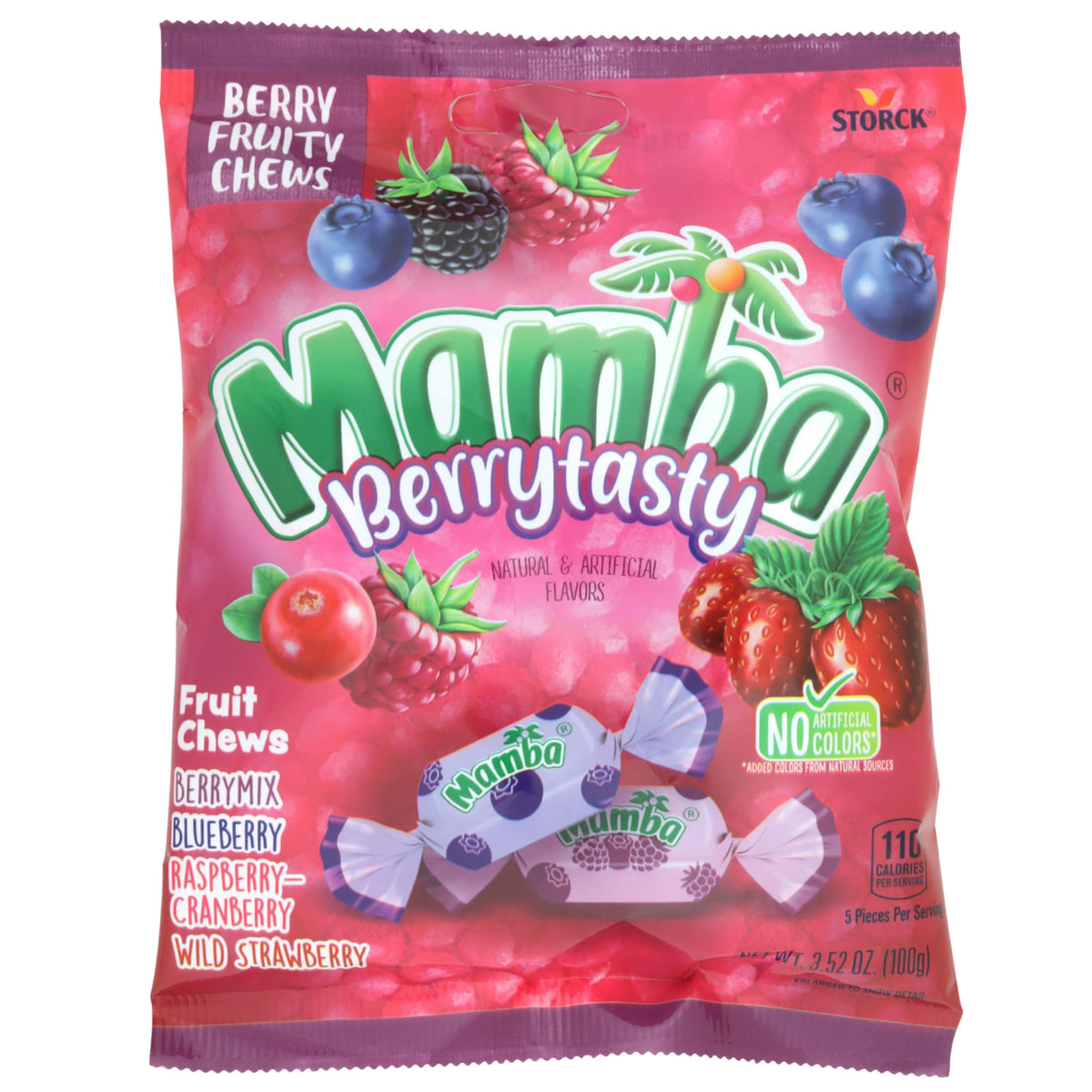 Close-up of Sweetzo Mamba Berry Tasty Fruit Chews texture and chewiness