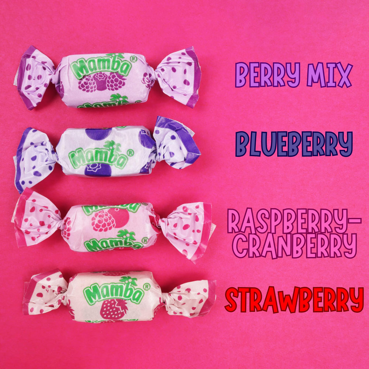 Sweetzo Mamba Berry Tasty Fruit Chews in a bowl for display and sharing