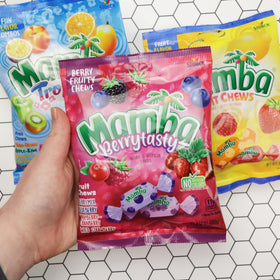 Sweetzo Mamba Fruit Chews Tropics collection closeup highlighting tropical flavors