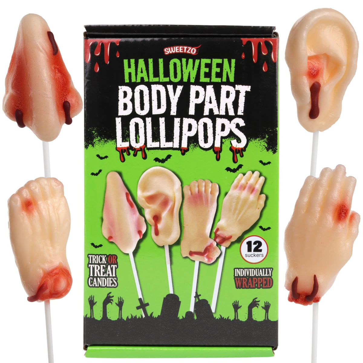 Sweetzo nose-shaped lollipop adds playful fright to candy bowls.