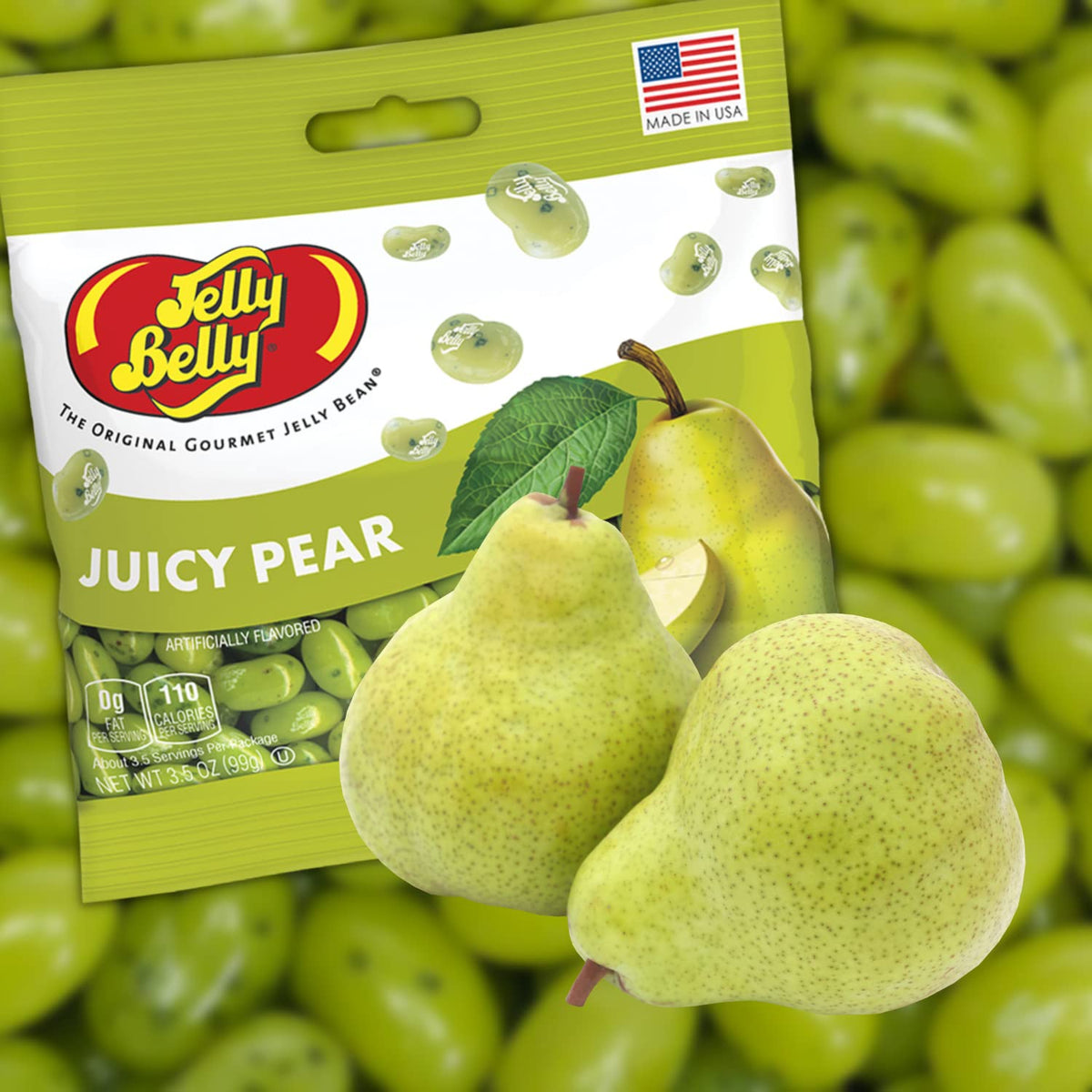 Sweetzo pear jelly beans close-up showing a chewy center for a satisfying bite.