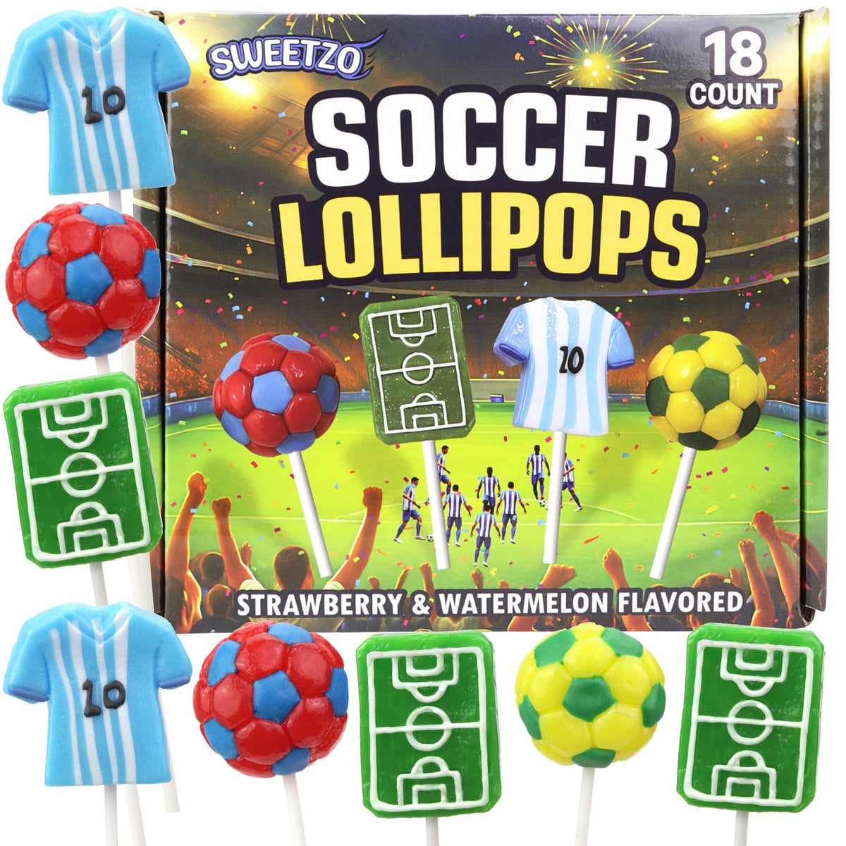 Sweetzo soccer lollipops ball design for festive party favors and sports celebrations.