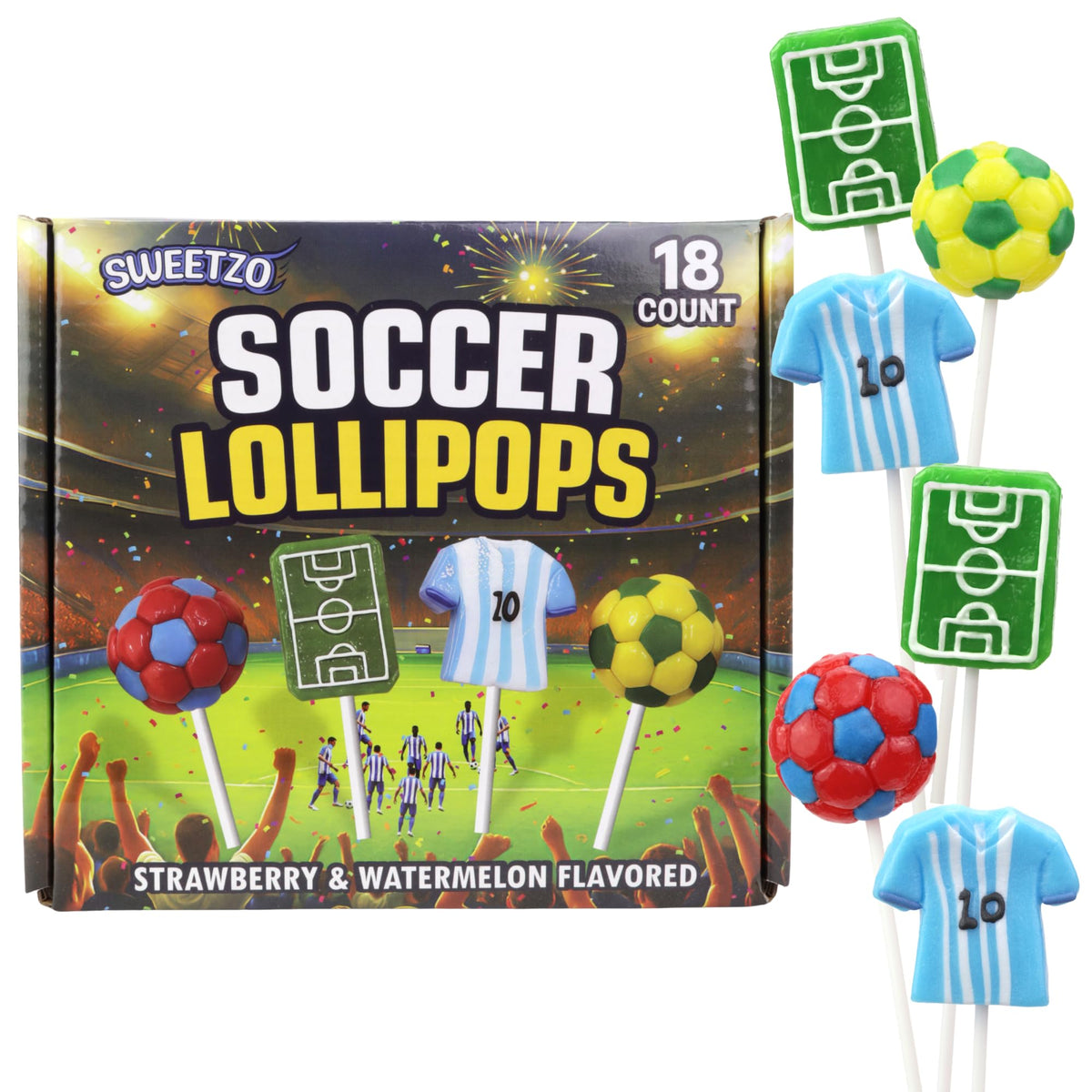 Sweetzo soccer lollipops gift bag fillers for classrooms and events.