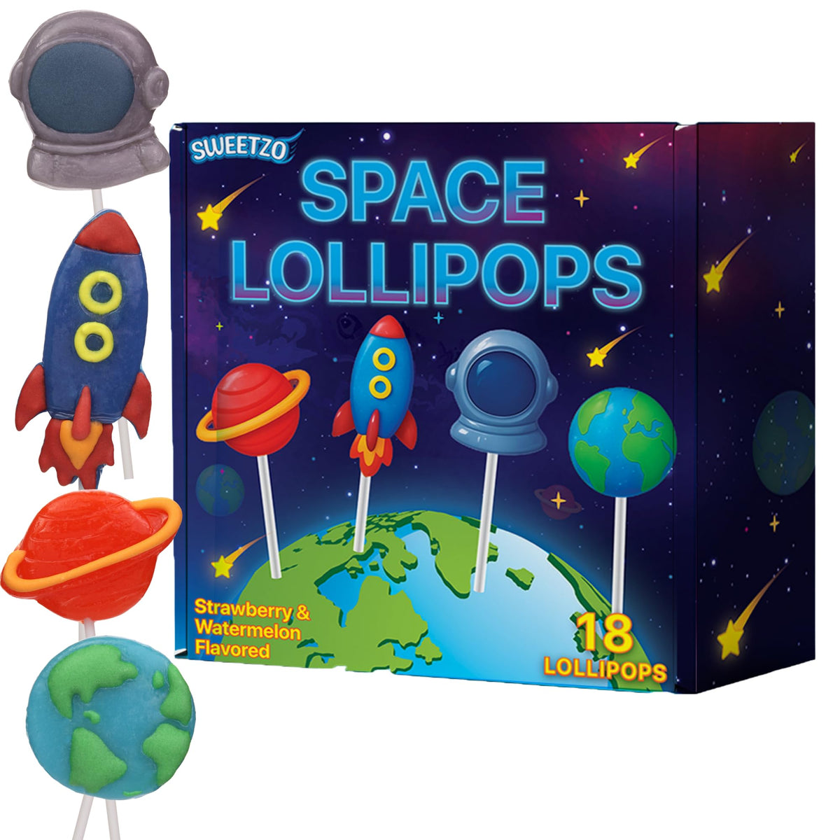 Sweetzo Space Lollipops astronaut shape for gift bags and smiles.