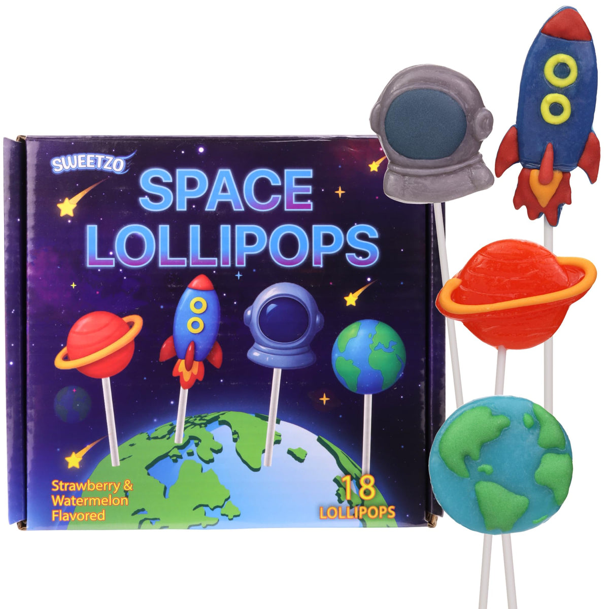 Sweetzo Space Lollipops candy table centerpiece for birthdays and parties.