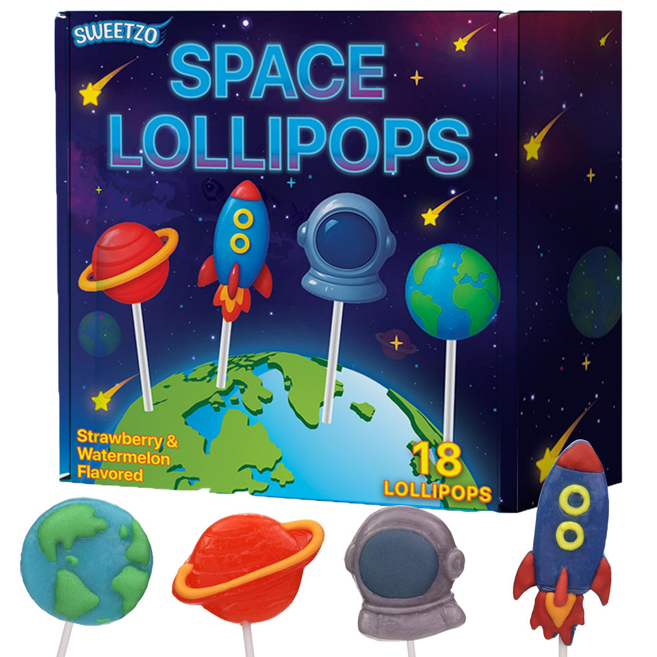 Sweetzo Space Lollipops rocket shape for space-themed party favors.