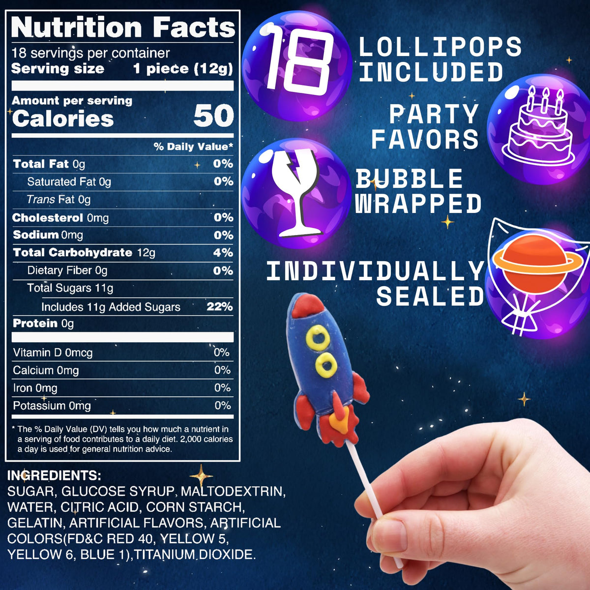 Sweetzo Space Lollipops Saturn shape adds colorful table decor.