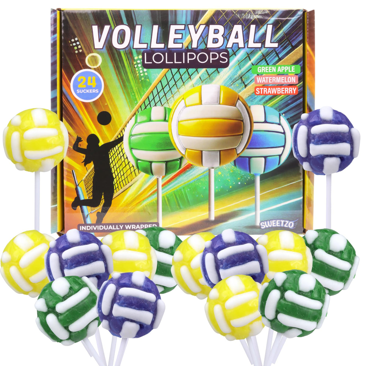 Sweetzo volleyball lollipop ball: a fun, ball-shaped treat for team celebrations.