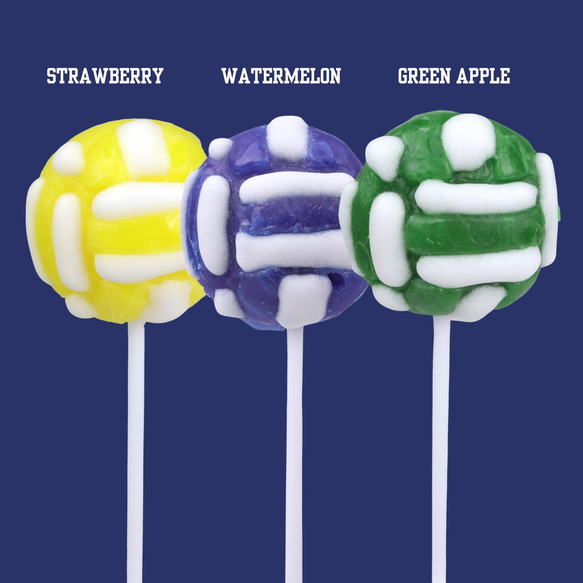 Sweetzo volleyball lollipop green apple flavor: crisp fruit notes.