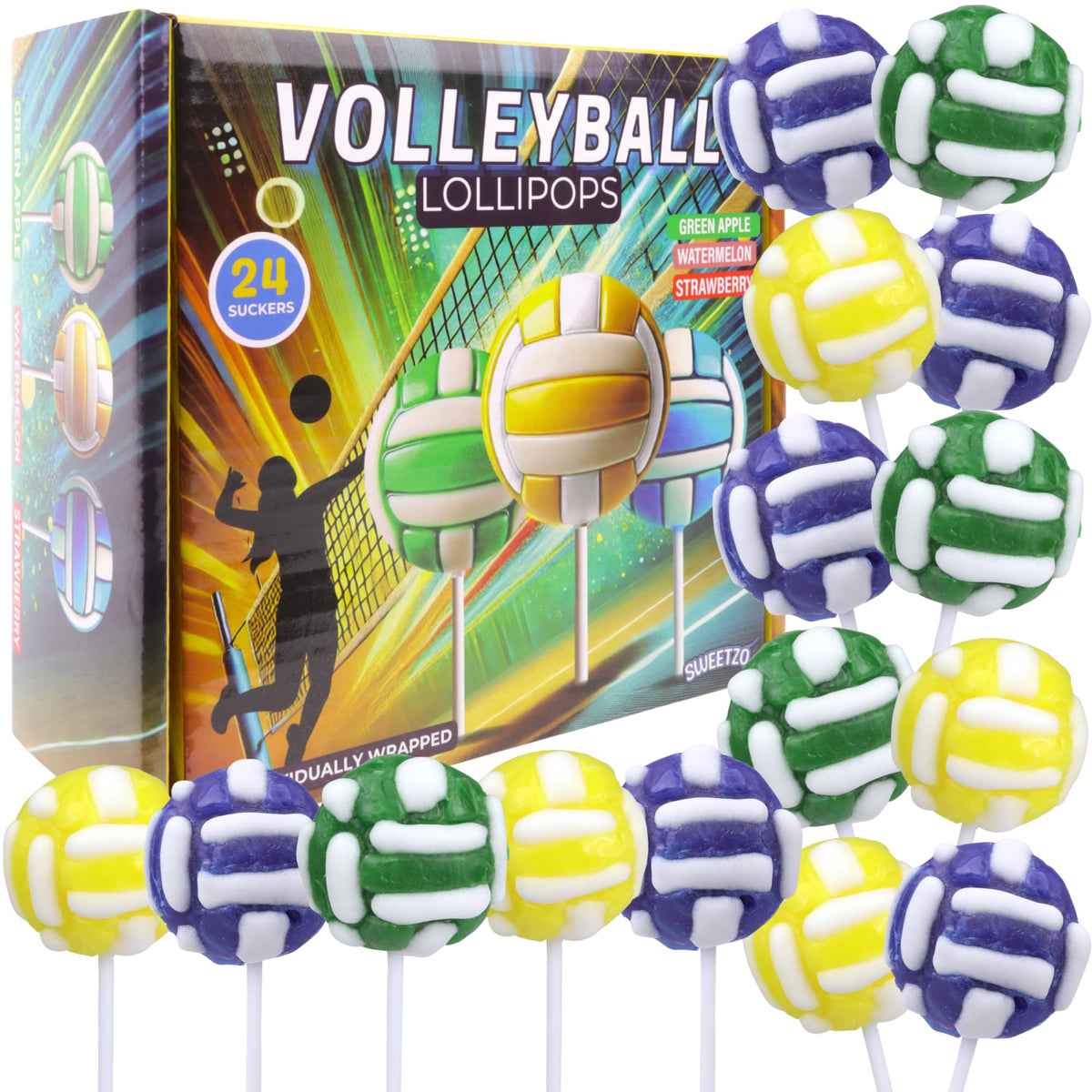 Sweetzo volleyball lollipop wrapped: fresh, easy to share at events.