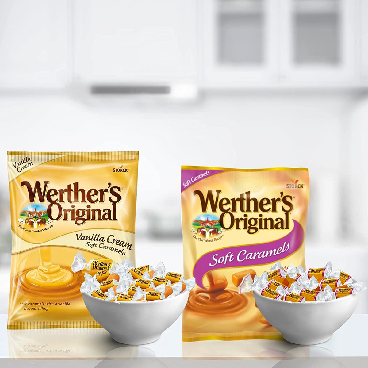 Sweetzo Werther's Caramel soft chews wrapped, great for travel snacking.