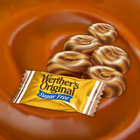 Sweetzo Werther's Original sugarfree caramel chocolate close-up showing creamy texture.