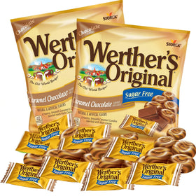 Sweetzo Werther's Original sugarfree hard candies in a resealable bag for on-the-go indulgence.