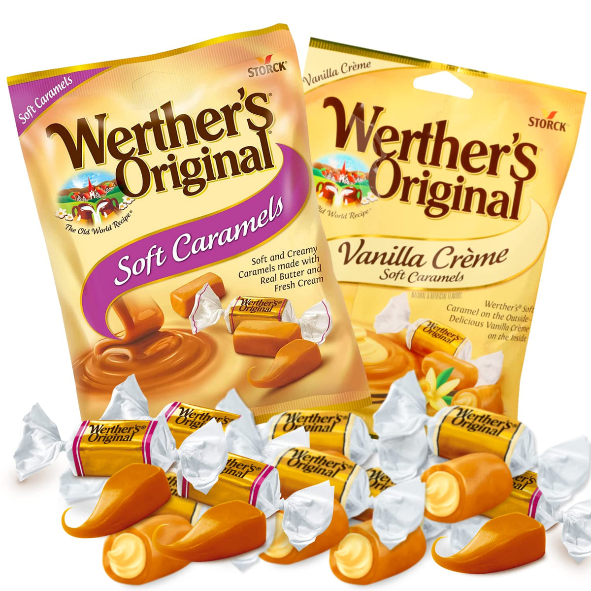 Sweetzo Werther's Vanilla Creme soft chews wrapped, ideal for party favors.