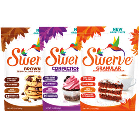 Swerve Granular sugar replacement bag highlights zero calories for keto-friendly baking.
