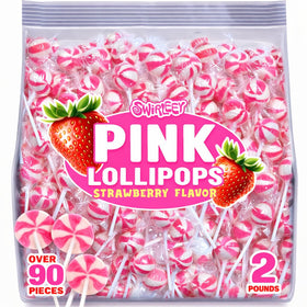 SWIRLEEY pink lollipops bulk with strawberry flavor for buffets and favors