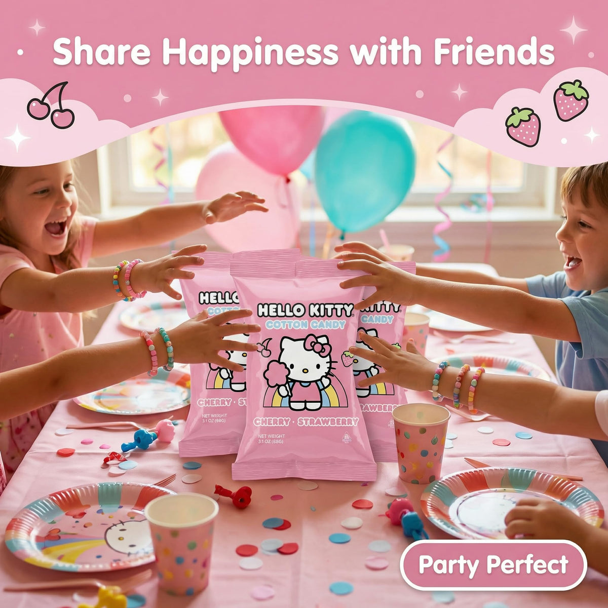 SWIRLZ COTTON CANDY Hello Kitty pack display makes gift-giving easy.