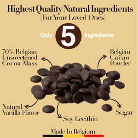 Close-up of Swisense Belgian chocolate chips showing rich texture.