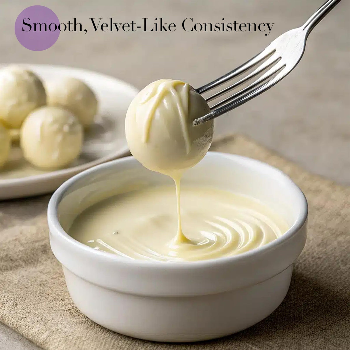 Swisense white chocolate wafers close-up ideal for temper-free recipes.