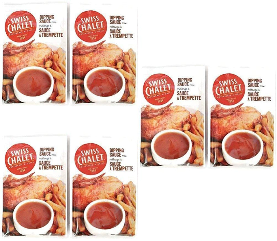 Swiss Chalet Dipping Sauce pack shot shows six 36g packs for convenient family meals.