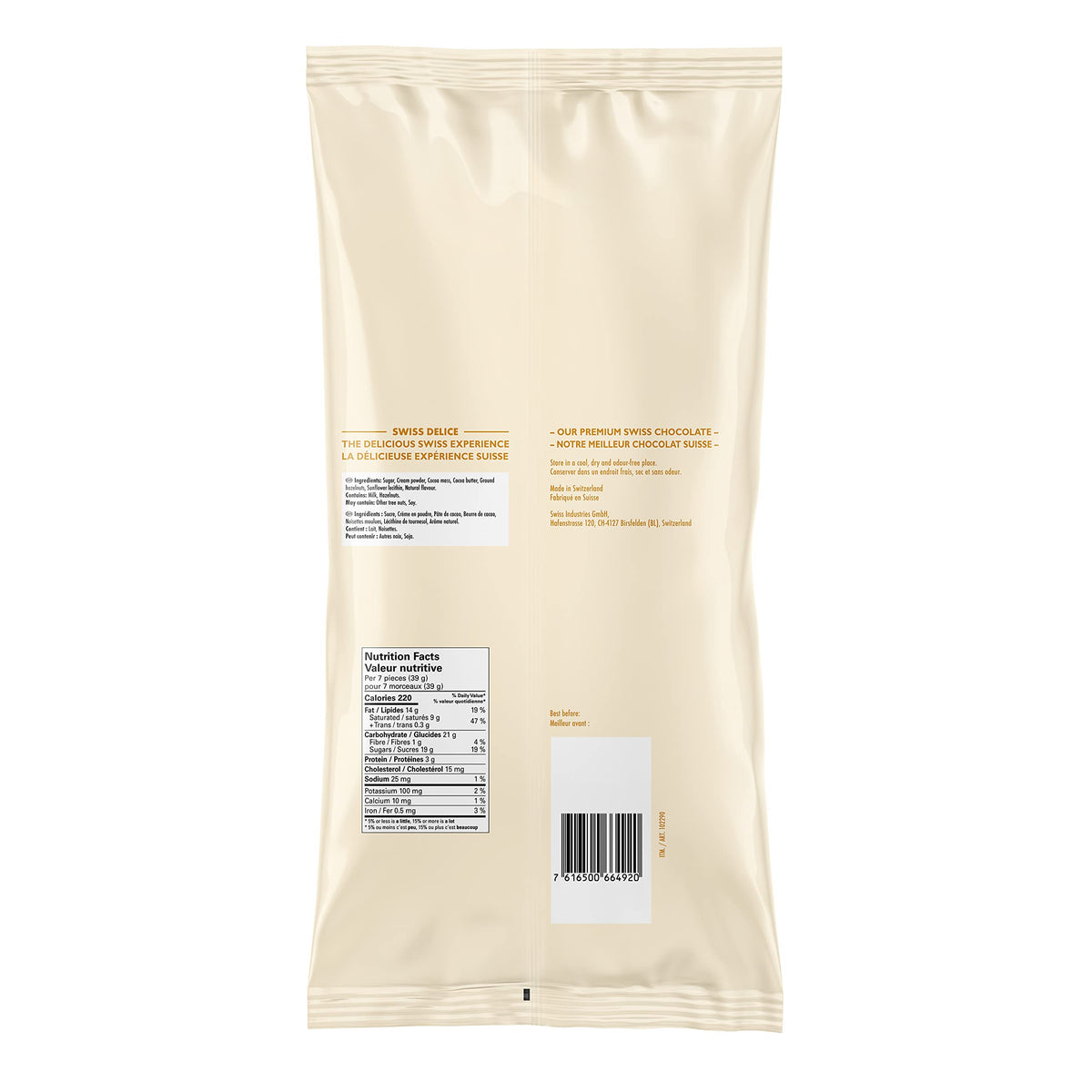 Swiss Delice milk chocolate pieces with individual wrappers for easy portioning.